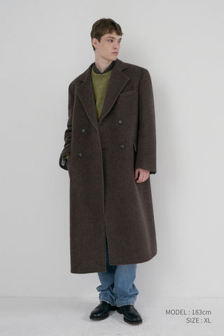 UNISEX LOOSE DOUBLE-BREASTED COAT BROWN MELANGE