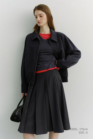 VOLUME PLEATS MIDI SKIRT CHARCOAL GREY