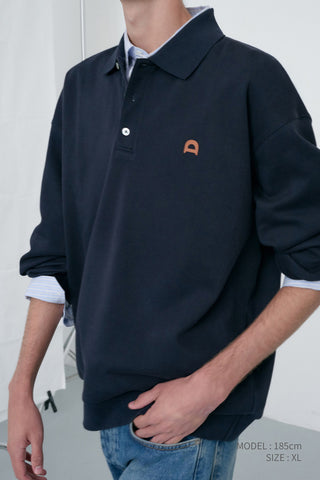 UNISEX LEATHER LOGO COLLARED T-SHIRT FRENCH NAVY