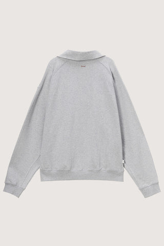 UNISEX LEATHER LOGO HALF ZIP-UP SWEATSHIRT MELANGE GREY