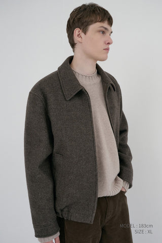UNISEX COLLARED WOOL BLOUSON BROWN MELANGE