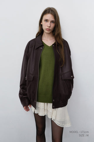 UNISEX OVERSIZED VINTAGE LEATHER BLOUSON BROWN