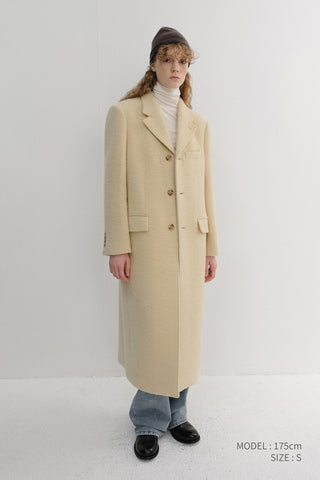 UNISEX 2-WAY 3 BUTTON BOUCLE WOOL COAT BUTTER CREAM