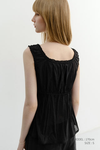 SHIRRING SLEEVELESS BLOUSE BLACK