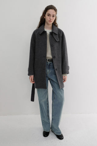 BELTED HALF COAT CHARCOAL GREY