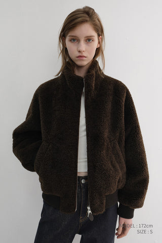UNISEX BOA FLEECE BLOUSON DARK BROWN
