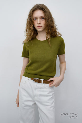 HALF SLEEVE KNIT TOP OLIVE GREEN