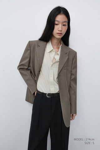 UNISEX CLASSIC 3 BUTTON WOOL BLAZER KHAKI BEIGE
