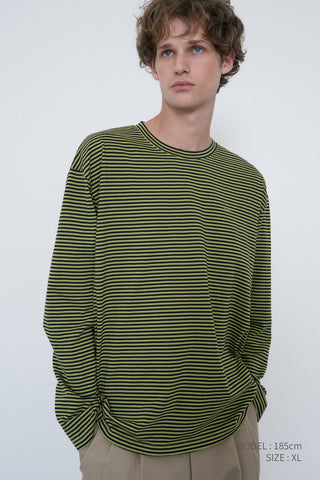 UNISEX MUTED STRIPED T-SHIRT OLIVE KHAKI