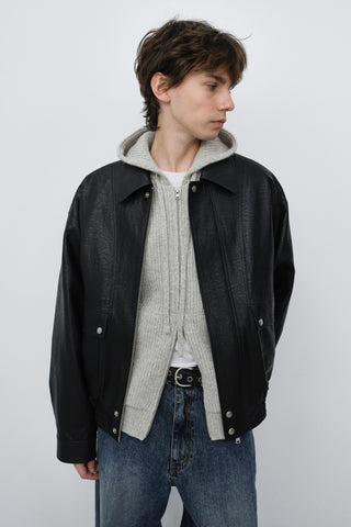 UNISEX ALTER-LEATHER ZIP-UP BLOUSON BLACK