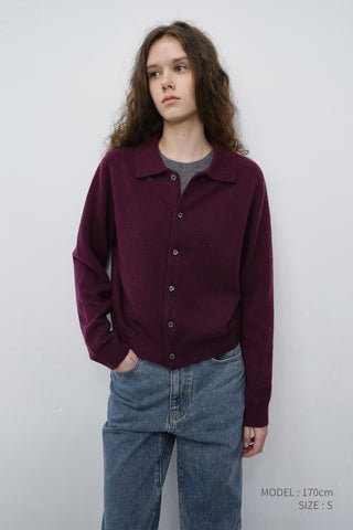 UNISEX COLLARED KNIT CARDIGAN PLUM PURPLE