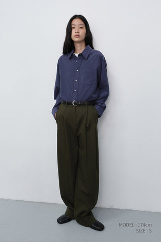 DOUBLE PLEATED WIDE CHINO SLACKS KHAKI