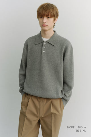 UNISEX CASHMERE COLLARED SWEATER MELANGE GREY