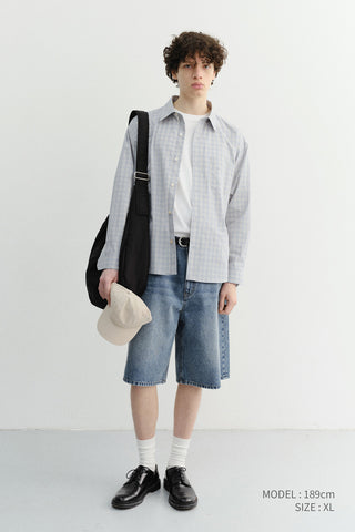 UNISEX CROPPED CHECKED SHIRT SOFT BLUE CHECK