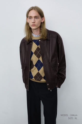 UNISEX OVERSIZED VINTAGE LEATHER BLOUSON BROWN