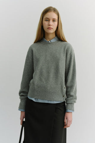 UNISEX BUTTONED CREWNECK SWEATER MELANGE GREY