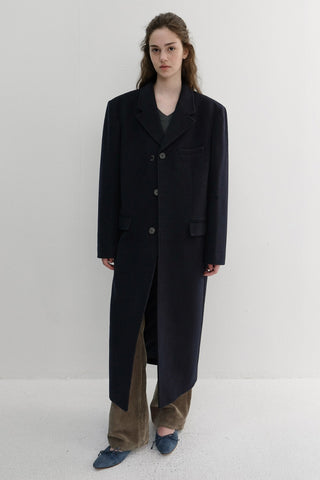 UNISEX 2-WAY 3 BUTTON CASHMERE COAT NAVY
