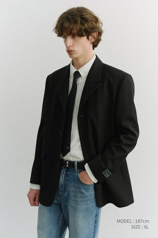 UNISEX 3 BUTTON WOOL BLAZER BLACK