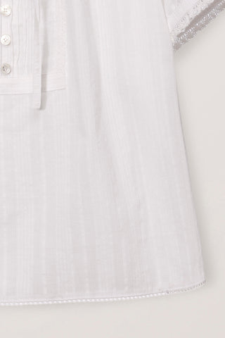 RIBBONED SHIRRING BLOUSE OFF WHITE