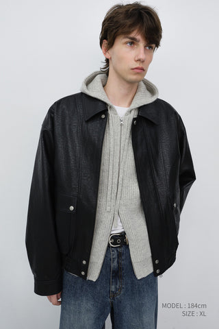 UNISEX ALTER-LEATHER ZIP-UP BLOUSON BLACK