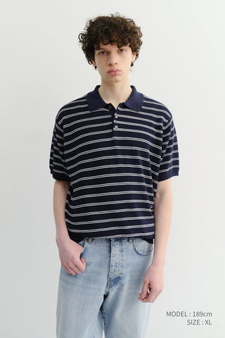 UNISEX SOFT STRIPED POLO KNIT NAVY