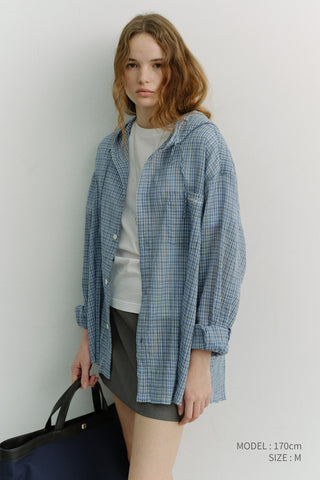 UNISEX CLASSIC HOODED SHIRT SOFT BLUE CHECK