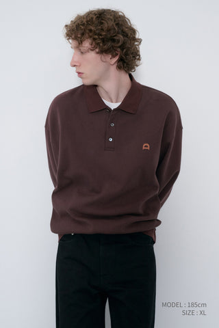 UNISEX LEATHER LOGO COLLARED T-SHIRT BROWN