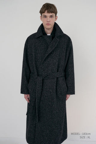 UNISEX RELAXED DOUBLE-BREASTED ROBE COAT CHARCOAL TWEED