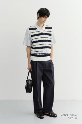 UNISEX CHUNKY STRIPED KNIT VEST NAVY