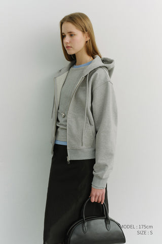 UNISEX CROPPED ZIP-UP HOODIE MELANGE GREY