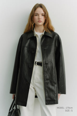UNISEX ALTER-LEATHER HALF JACKET BLACK