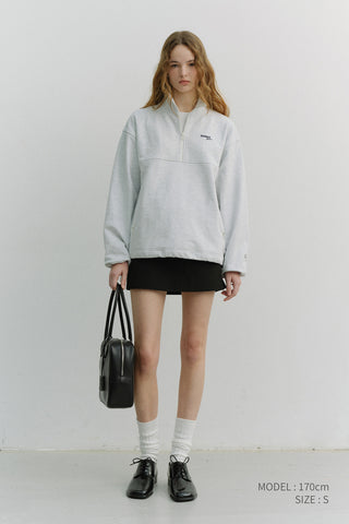 UNISEX RELAXED HALF ZIP-UP SWEATSHIRT LIGHT MELANGE GREY