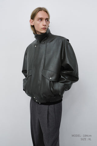 UNISEX CROPPED ALTER-LEATHER BLOUSON GREYISH KHAKI