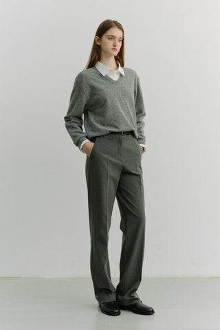 STRAIGHT SLACKS MELANGE GREY STRIPE