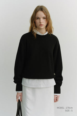 UNISEX BUTTONED CREWNECK SWEATER BLACK