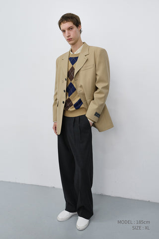 UNISEX REFINED MASCULINE WOOL BLAZER CARAMEL BEIGE