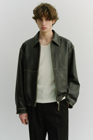 UNISEX DRIZZLER LEATHER JACKET BRUSHED BLACK