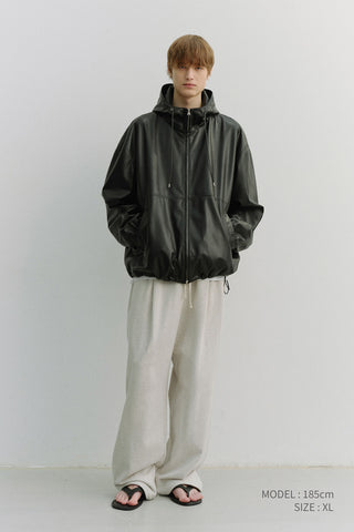UNISEX LEATHER LOGO WIDE SWEAT PANTS OATMEAL MELANGE