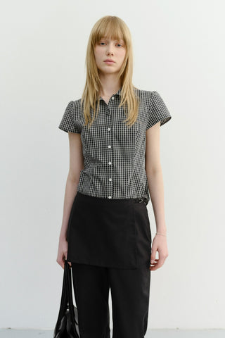 VINTAGE CAP SLEEVE SLIM SHIRT BLACK CHECK