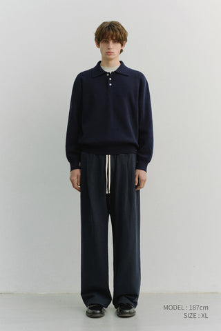 UNISEX LEATHER LOGO WIDE SWEAT PANTS FRENCH NAVY