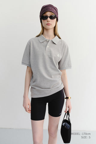 UNISEX LEATHER LOGO POLO SHIRT MELANGE GREY