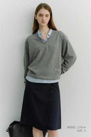 PLEATS MIDI SKIRT NAVY CHECK