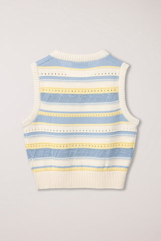 UNISEX CRAFTED STRIPED KNIT VEST CREAM SOFT BLUE