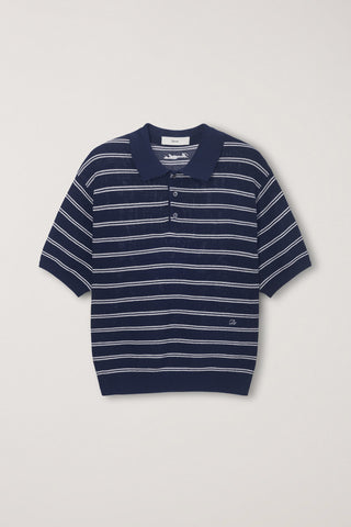 UNISEX SOFT STRIPED POLO KNIT NAVY