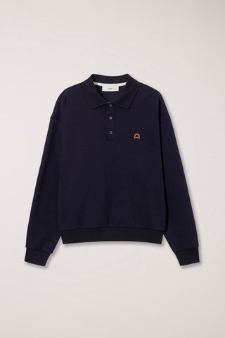 UNISEX LEATHER LOGO COLLARED T-SHIRT FRENCH NAVY