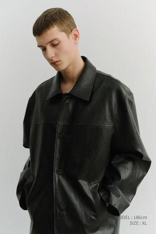 UNISEX ALTER-LEATHER HALF JACKET BLACK