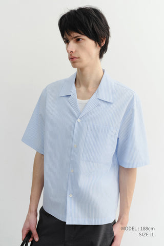 CROPPED OPEN COLLARED STRIPED SHIRT SOFT BLUE STRIPE