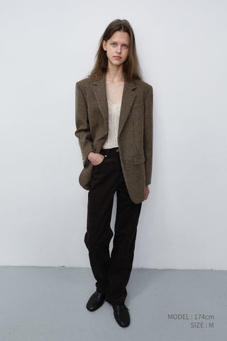 UNISEX CLASSIC 2 BUTTON WOOL BLAZER BROWN CHECK