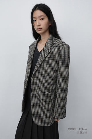 UNISEX CLASSIC 2 BUTTON WOOL BLAZER BEIGE CHECK