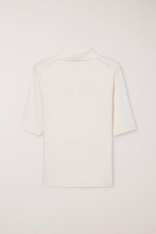BUTTONED SLIM POLO KNIT CREAM